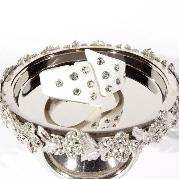 Vintage White Bracelet and Ring with Clear Rhinestones - Picture 4 of 16
